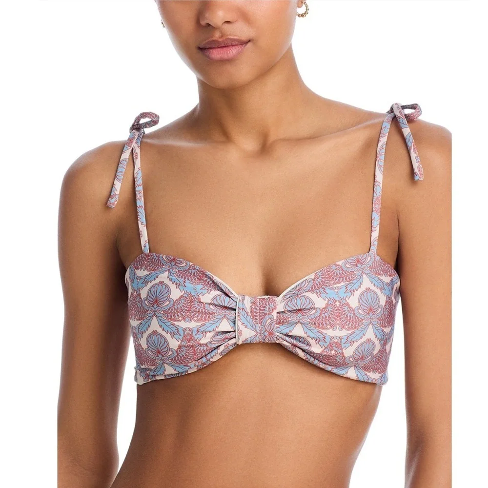 Juan de Dios San Miguel Bikini Top Sky Blue Ornaments Ivory RE25-10043-BLU Small